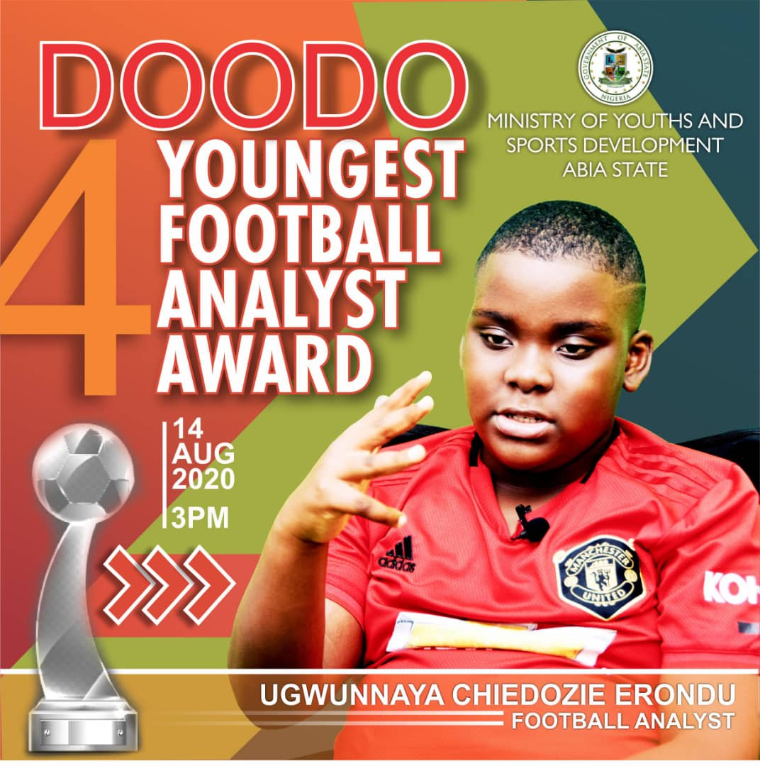 Nigeria's Youngest Sports Analyst Ugwunnaya Chiedozie Erondu bags the Abia State Sports Award 2020