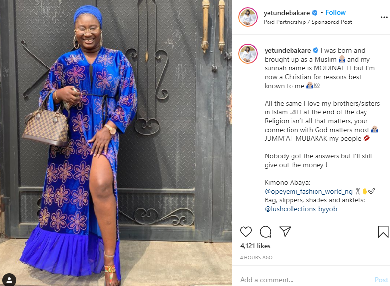 Religion doesnt not matter Actress Yetunde Modinatu Bakare says after converting from Islam to Christianity lindaikejisblog 1
