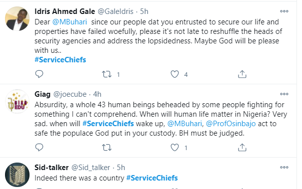 #ServiceChiefs trend as Nigerians react to killing of 43 farmers in Borno by Boko Haram terrorists lindaikejisblog 9