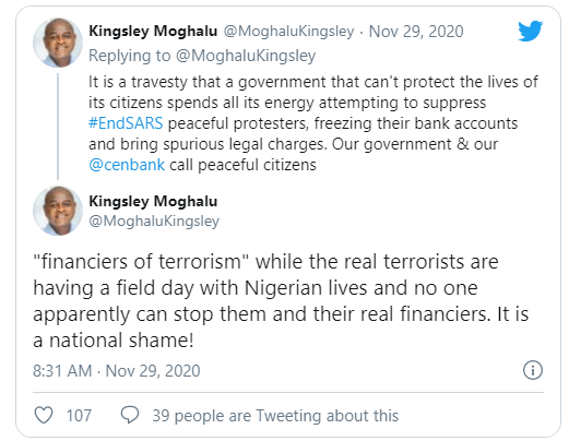 This government cant protect the lives of its citizens but spends all its energy attempting to suppress #EndSARS peaceful protesters - Moghalu lindaikejisblog 1