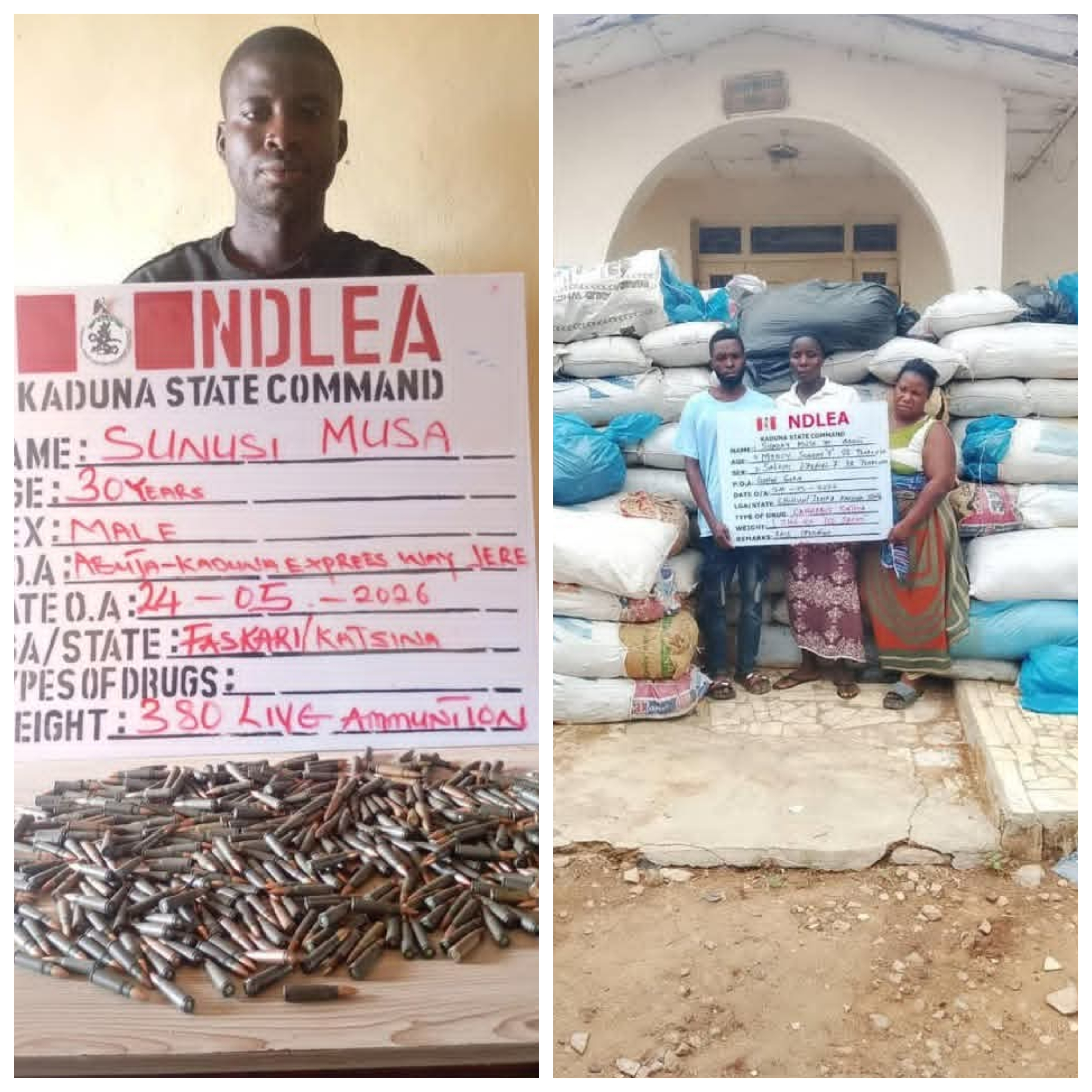 NDLEA intercepts military-grade ammunition in Kaduna, arrests couple for drug trafficking