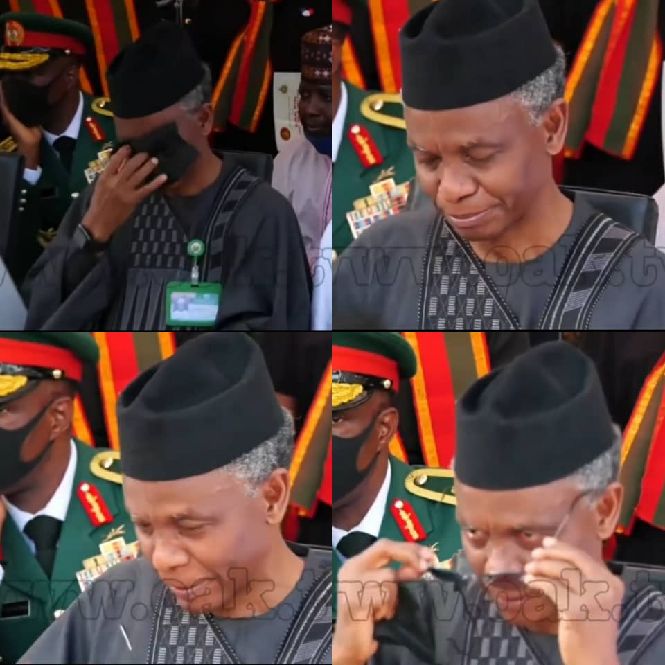 Kaduna state governor, Nasir El-Rufai, weeps at the funeral of the Chief of Army Staff, Ibrahim Attahiru