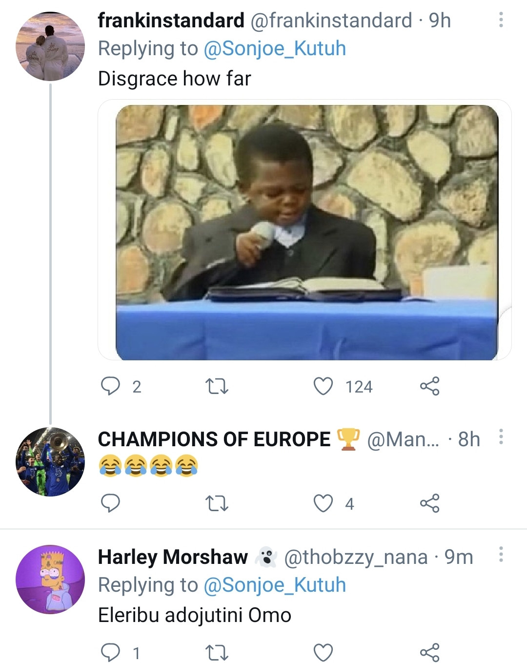 Chelsea fans drag Twitter user who said he should be called a 'disgrace' if Chelsea are crowned UEFA Champions