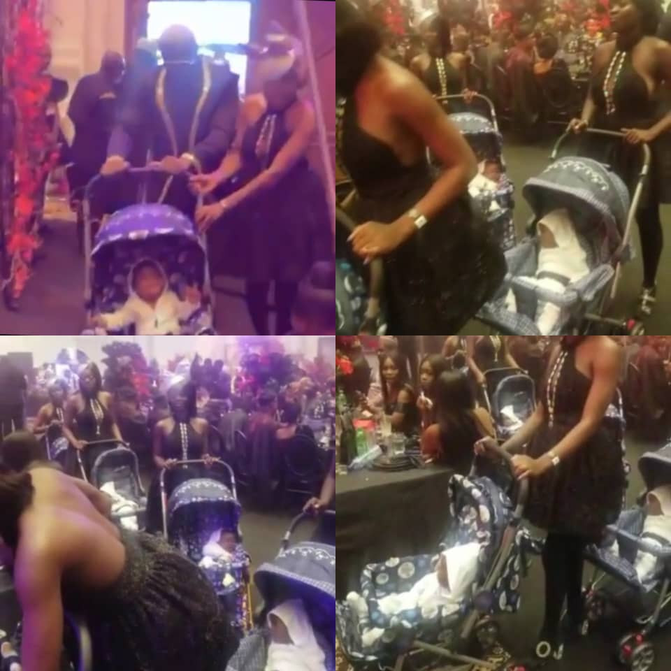 Socialite, PrettyMike, storms Toyin Lawani's wedding with a number of ladies each pushing a baby in a stroller (video)