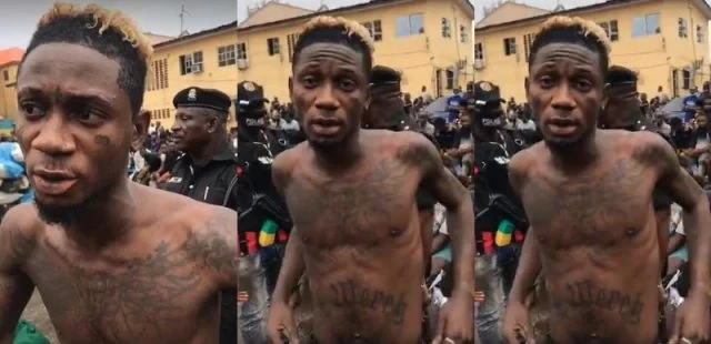 ''My identity looks like that of a criminal but I’m an artiste''- Heavily tattooed man who goes by the nickname 'King of Madness'' says after Lagos police arrested him (photos)