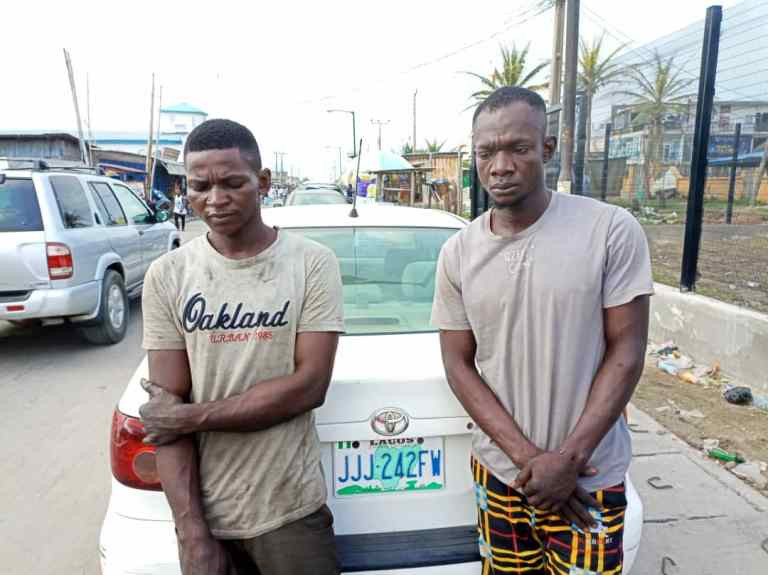 Lagos police arrest 2 “One Chance” robbery suspects in Lekki, recover stolen car (photos)