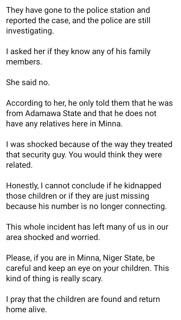 Security guard allegedly absconds with his employer?s two children in Minna
