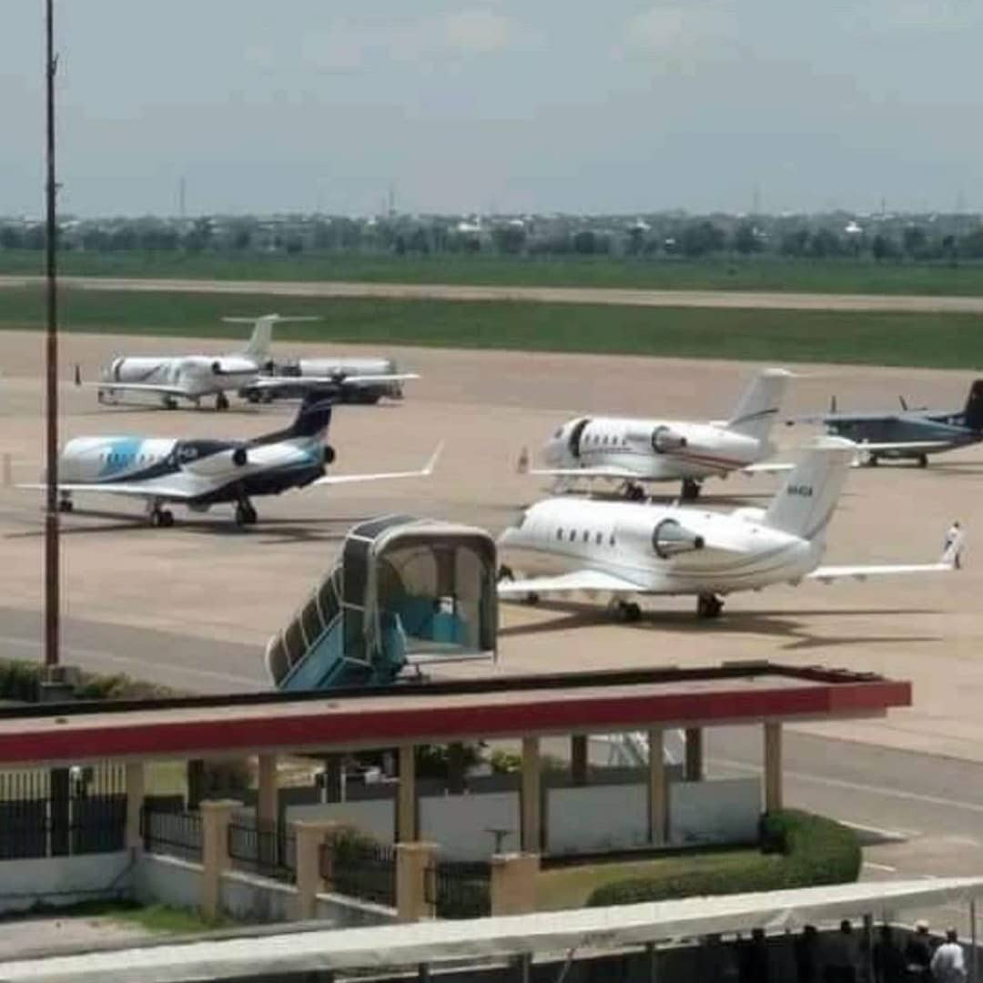 Check out the number of private jets at the Aminu Kano International airport for President Buhari's son's wedding (video)