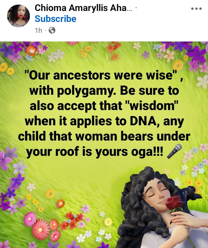 Any child your wife bears under your roof belongs to you - Media personality Chioma Amaryllis Aghaghotu says as she addresses