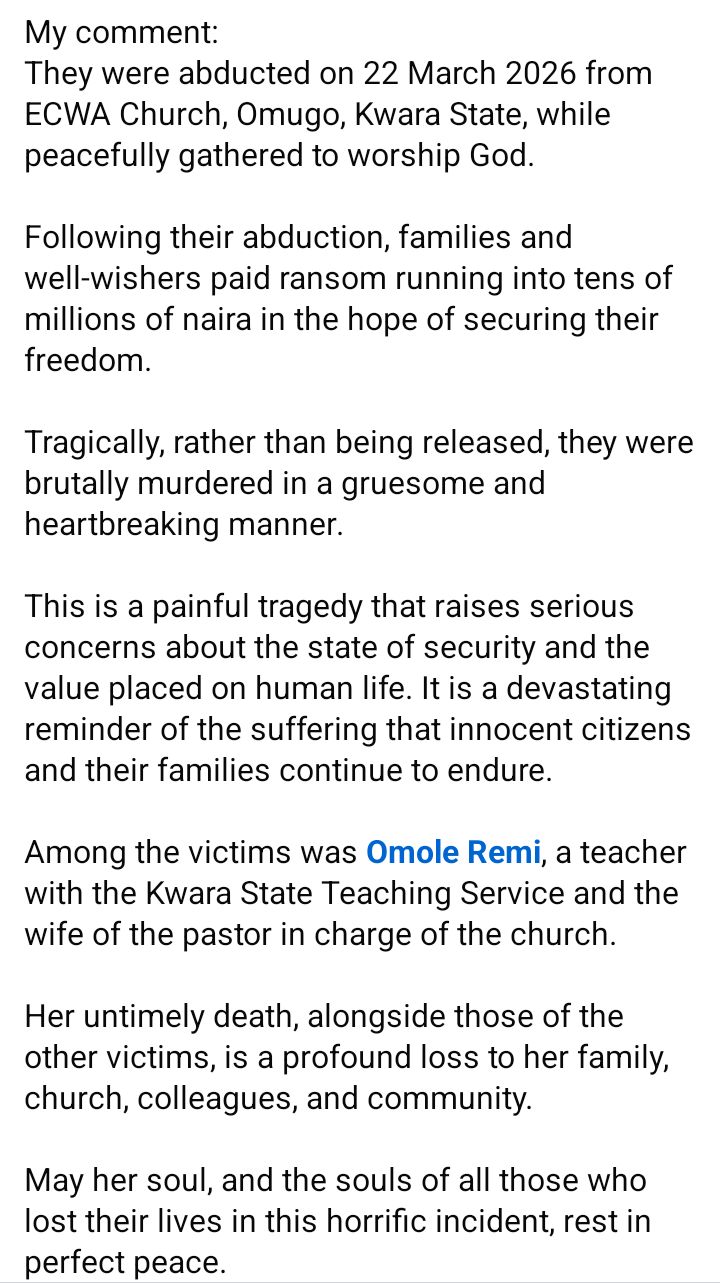 Five abducted Kwara ECWA worshippers, including pastor?s wife d!e in captivity despite N20m ransom payment