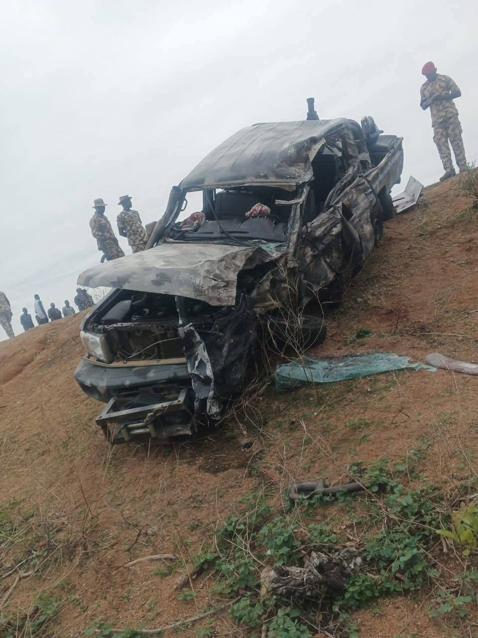 Four corps members and soldier burnt to d3ath in Adamawa auto crash