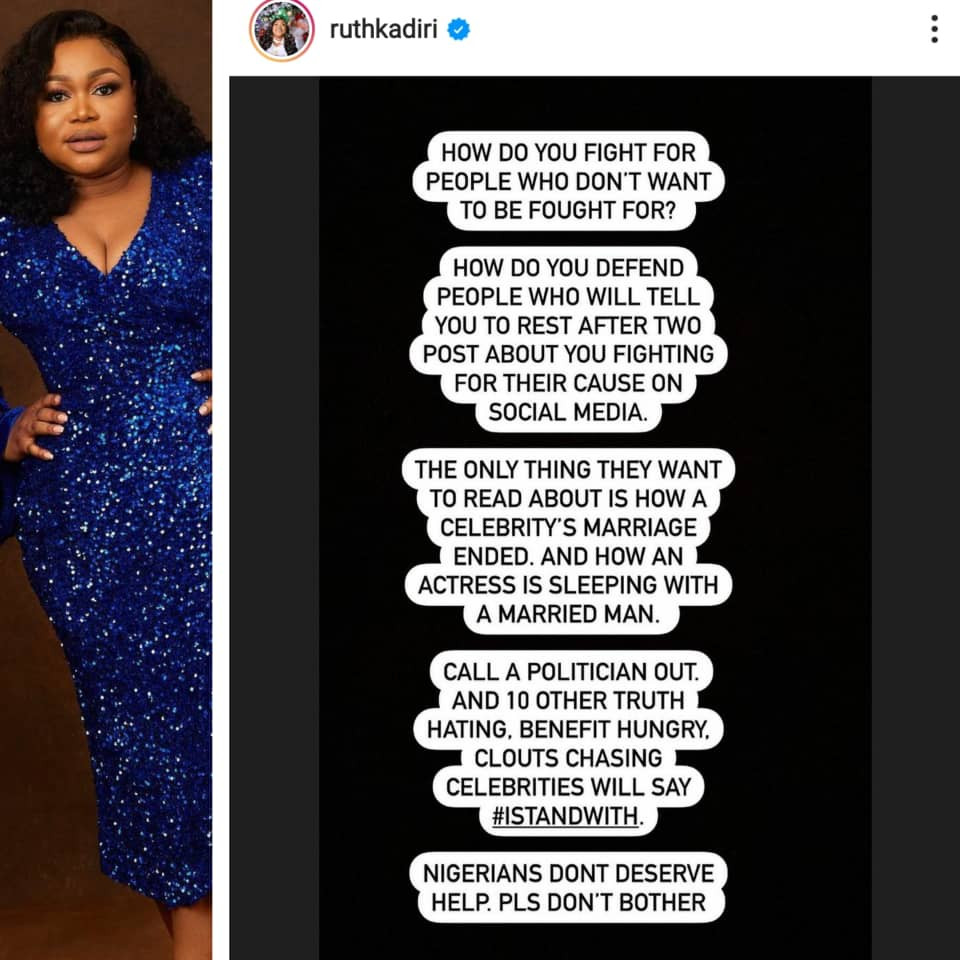Nigerians don't deserve help. Please don't bother - Actress Ruth Kadiri