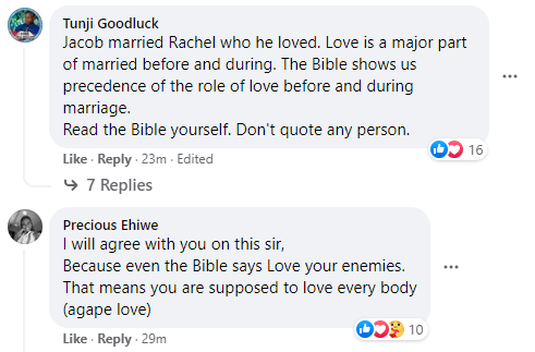 Opinions differ after clergyman Kingsley Okonkwo said ''Nowhere does the Bible say Marry Who You Love''