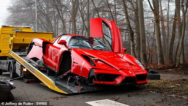 Mechanic wrecks 2.5million Ferrari after smashing into tree stump on test drive