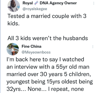 DNA Agency owner reveals test showed all the children born to a married couple were not the husband's biological kids