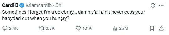 Sometimes I forget I?m a celebrity - Rapper Cardi B breaks silence after public clash with Stefon Diggs