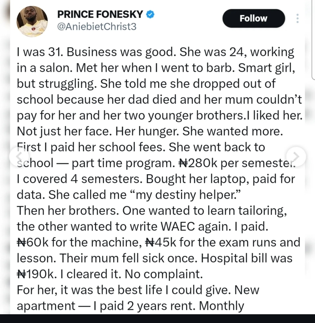 Man spends ?6.7m on girlfriend and her family, returns home to meet her with another man