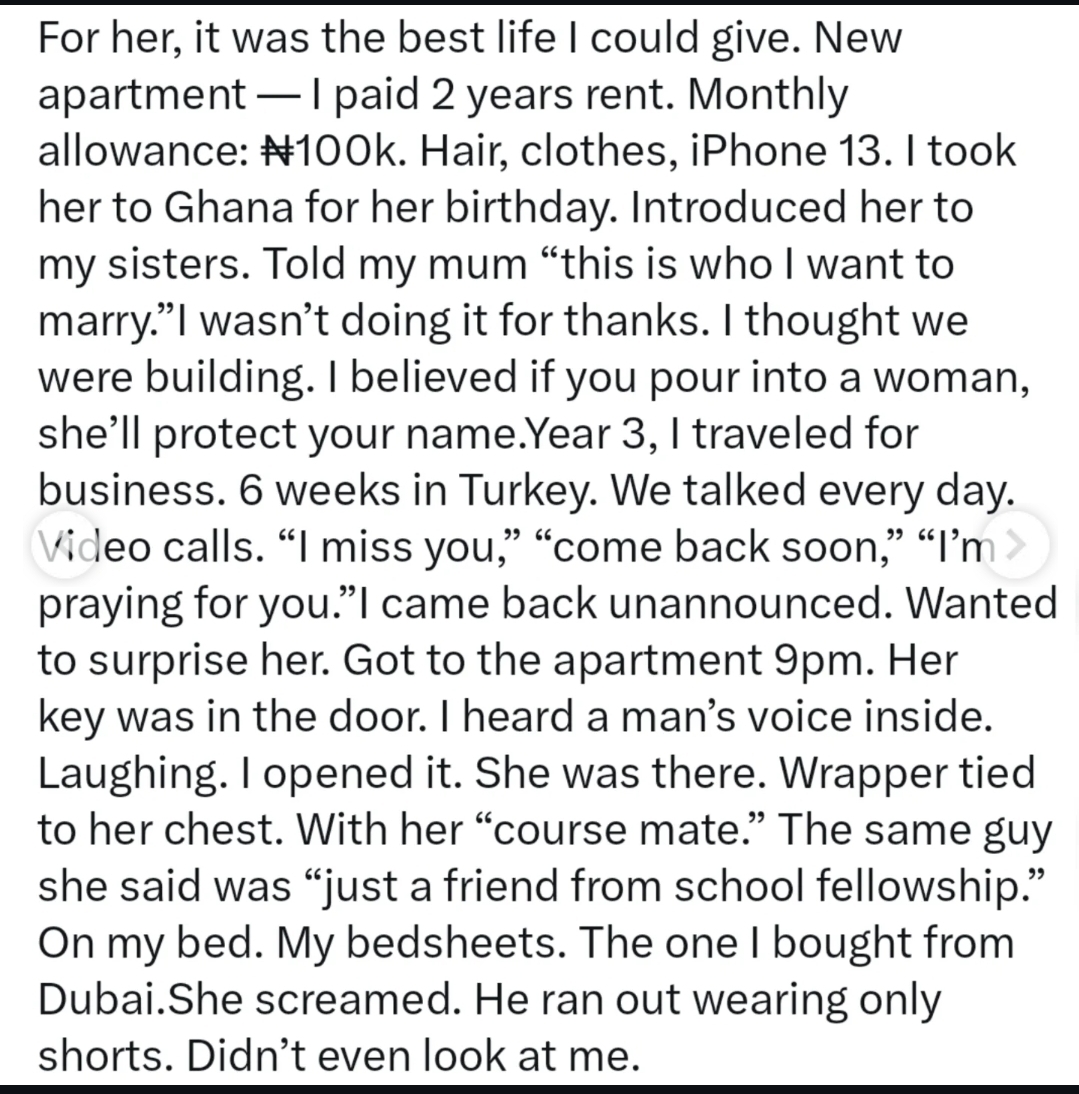 Man spends ?6.7m on girlfriend and her family, returns home to meet her with another man