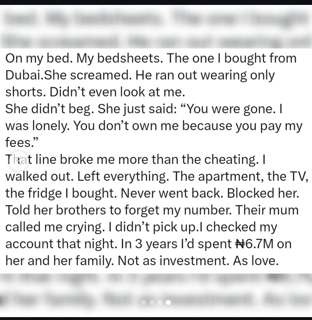 Man spends ?6.7m on girlfriend and her family, returns home to meet her with another man