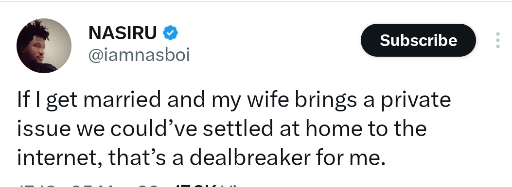 ?If my wife brings private issues to the internet, it?s a dealbreaker? ? singer Nasboi shares stance on marriage