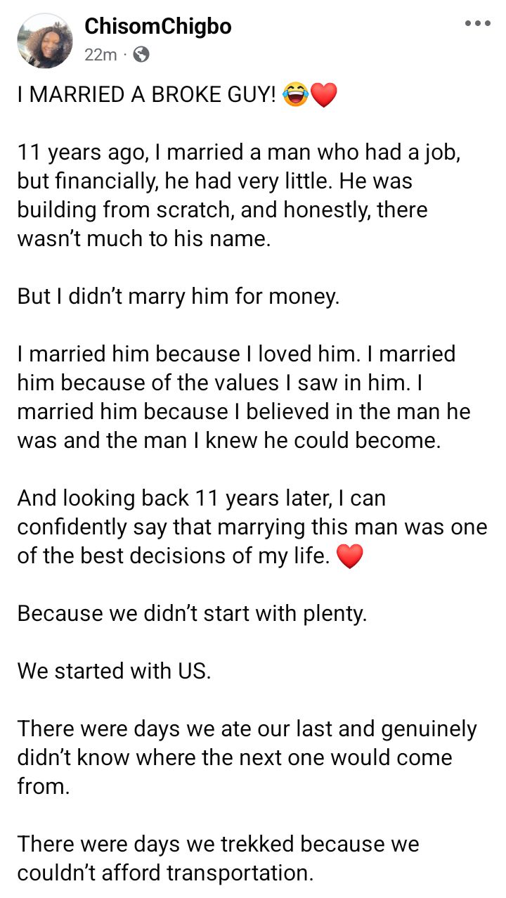 I married a broke guy. It was one of the best decisions of my life - Nigerian woman says as she celebrates 11th wedding anniversary