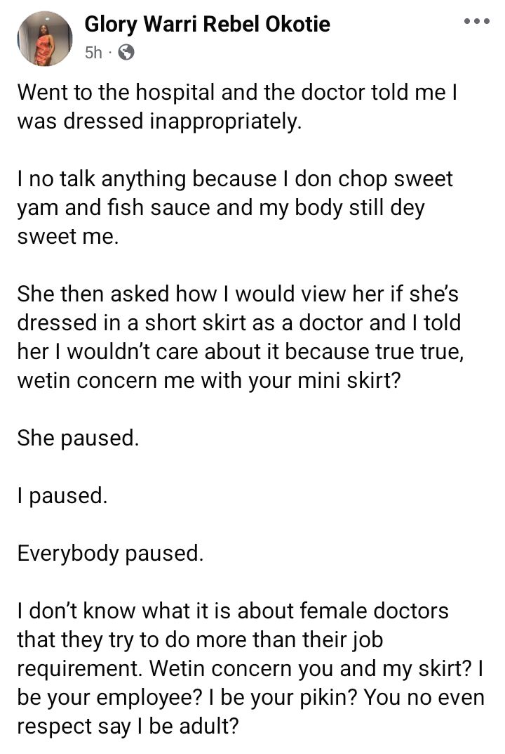 Am I your employee or child? Nigerian lady tackles female doctor who claimed she "dressed inappropriately" to the hospital