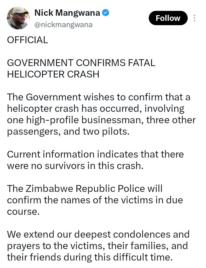 Prominent Zimbabwean businessman Wicknell Chivayo and wife k!lled in helicopter crash