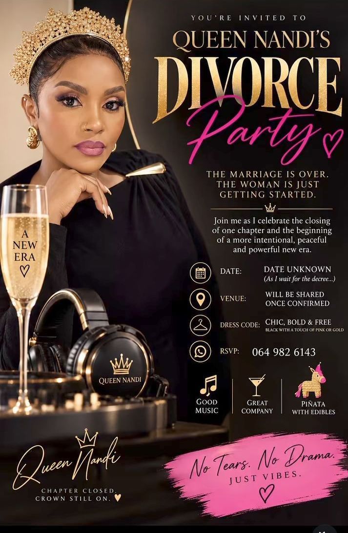 "No tears. No Drama. Just vibes" - South African media personality shares invite to her divorce party