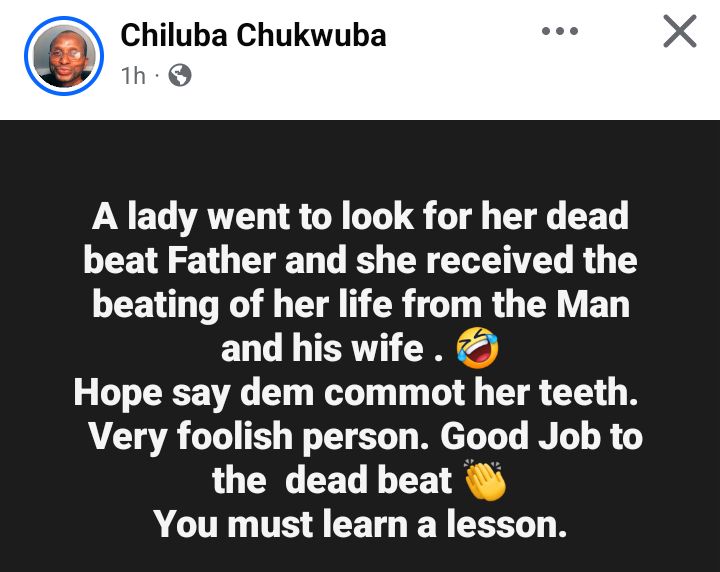 Lady torn up by her deadbeat father and his wife after attempting to reconnect with him