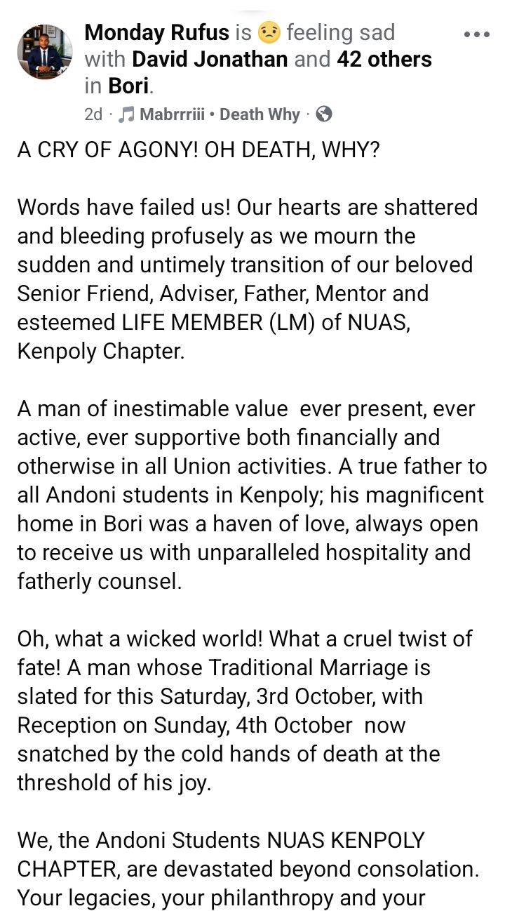 Nigerian man d!es days to his wedding