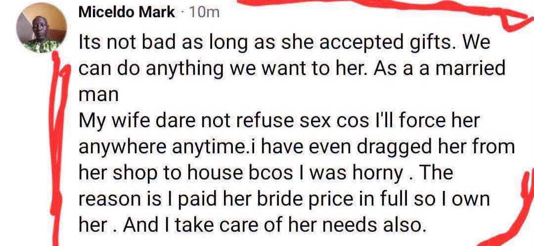 My wife dare not deny me conjugal rights. I paid her bride price in full so I own her - Nigerian man sayys