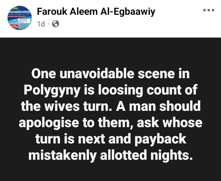 Husbands should apologize if they lose track of wives' rotation - Ogun Imam shares rules in polygyny