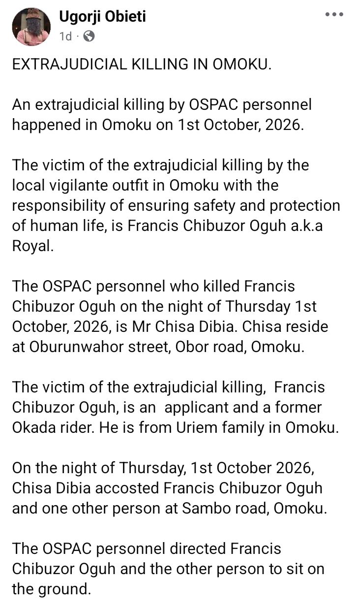 Rivers: Vigilante allegedly kills man, buries corpse in secret grave