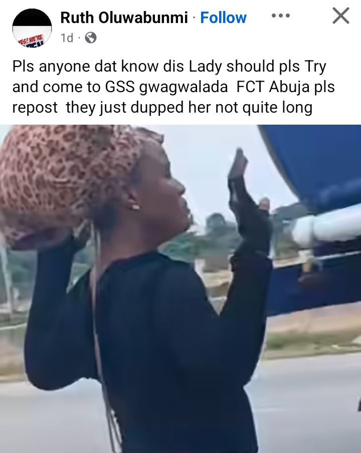 Woman found behaving strangely after allegedly being dumped by roadside in Abuja (video)