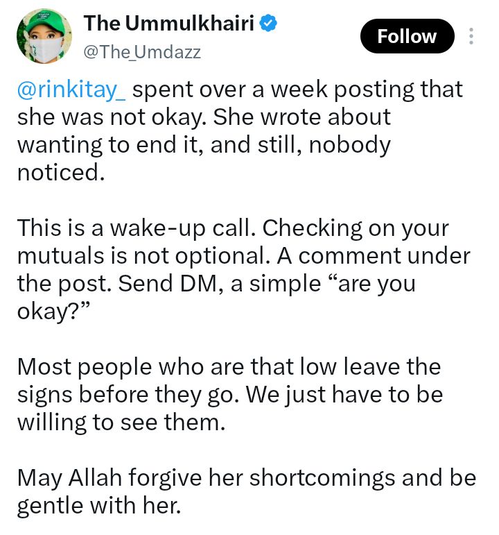 Nigerian lady dies after repeatedly posting about her battle with depression