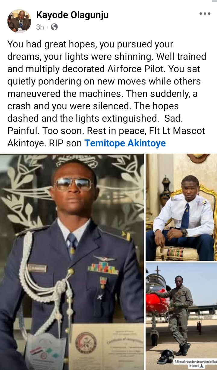 NAF plane crash: Ex-FRSC Deputy Corps Marshal Olagunju mourns Flight Lieutenant who got married in 2025