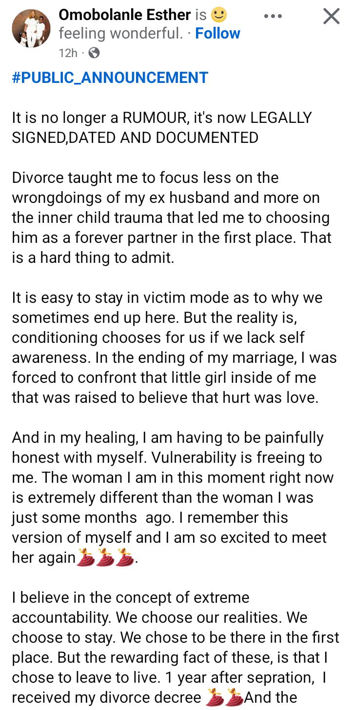 "I am free forever" - Nigerian woman announces her divorce after 8 years in ‘abusive marriage’