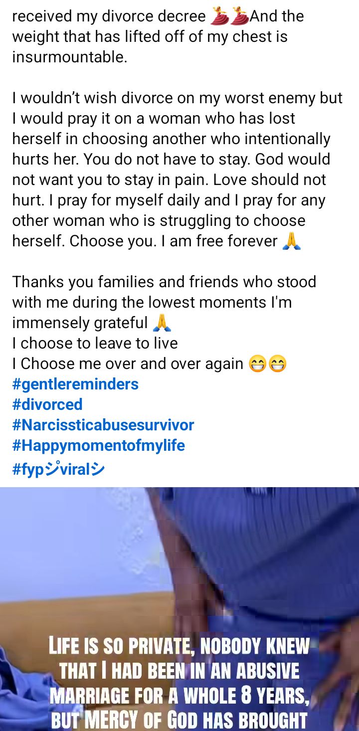 "I am free forever" - Nigerian woman announces her divorce after 8 years in ‘abusive marriage’