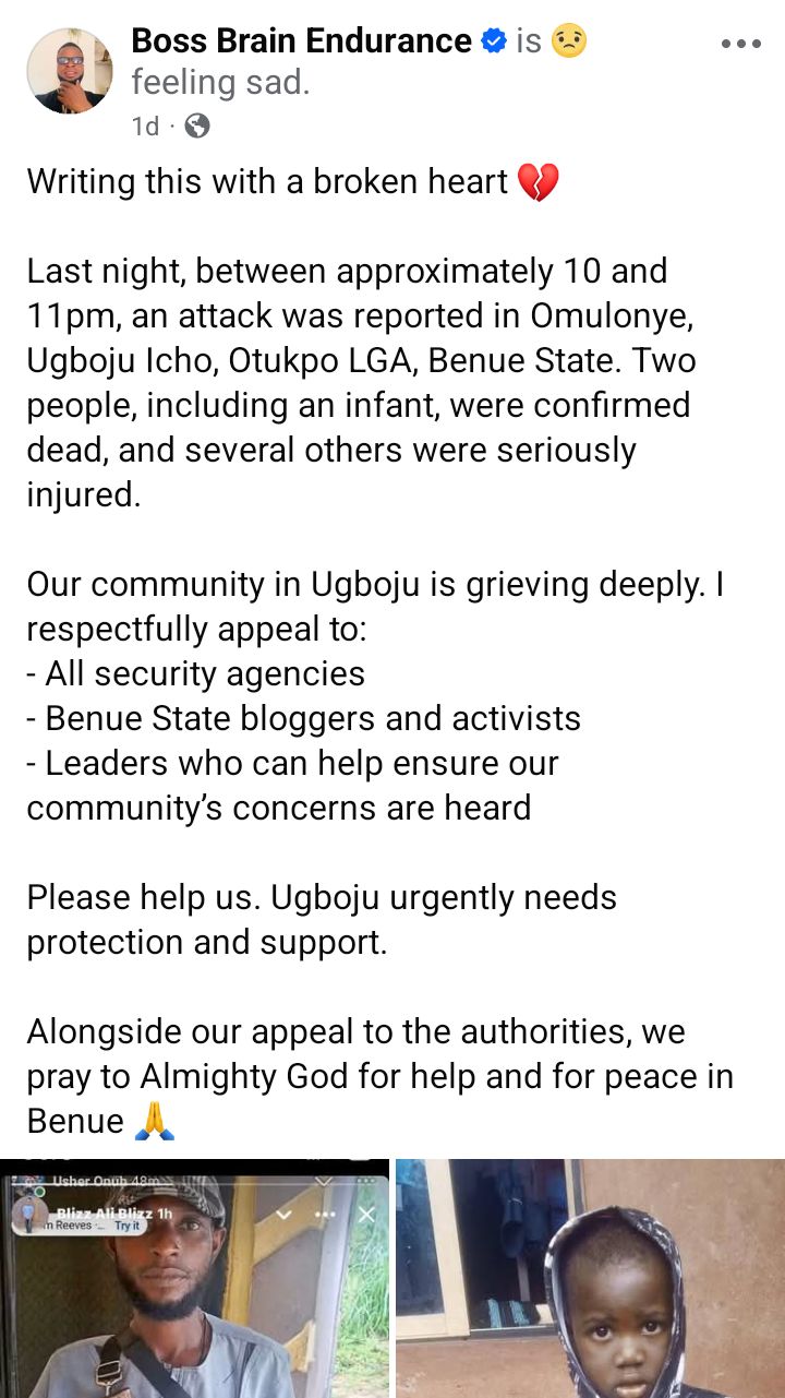 Four-year-old boy, two others k!lled as suspected herdsmen attack Otukpo community