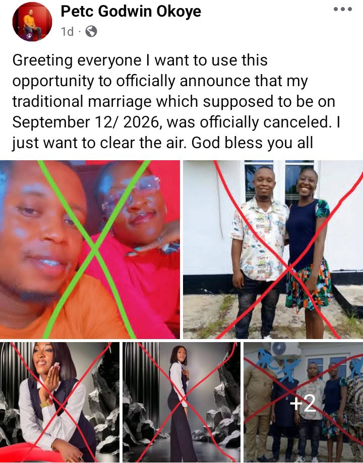 Nigerian man announces cancellation of his traditional wedding
