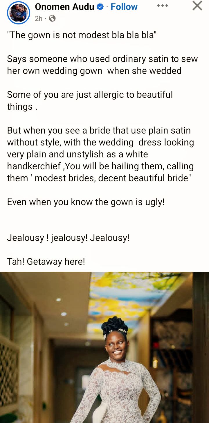 It's unchristian-like and s3xually provocative - Nigerian man criticises Deeper Life bride's wedding dress