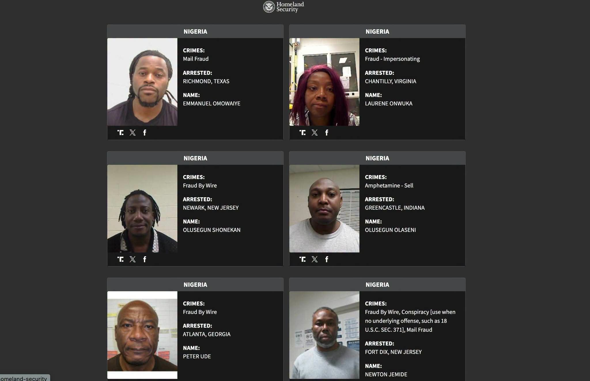 US names 24 Nigerians arrested over fraud, money laundering