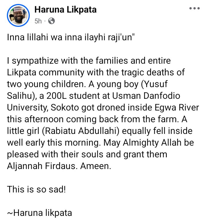 200-level Sokoto varsity student allegedly drowns in Kwara river while returning from farm