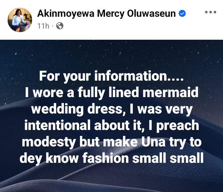 Deeper Life Church bride defends her "modest" wedding dress