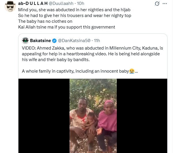Bandits release video of abducted Kaduna couple and their baby, demand N300m ransom
