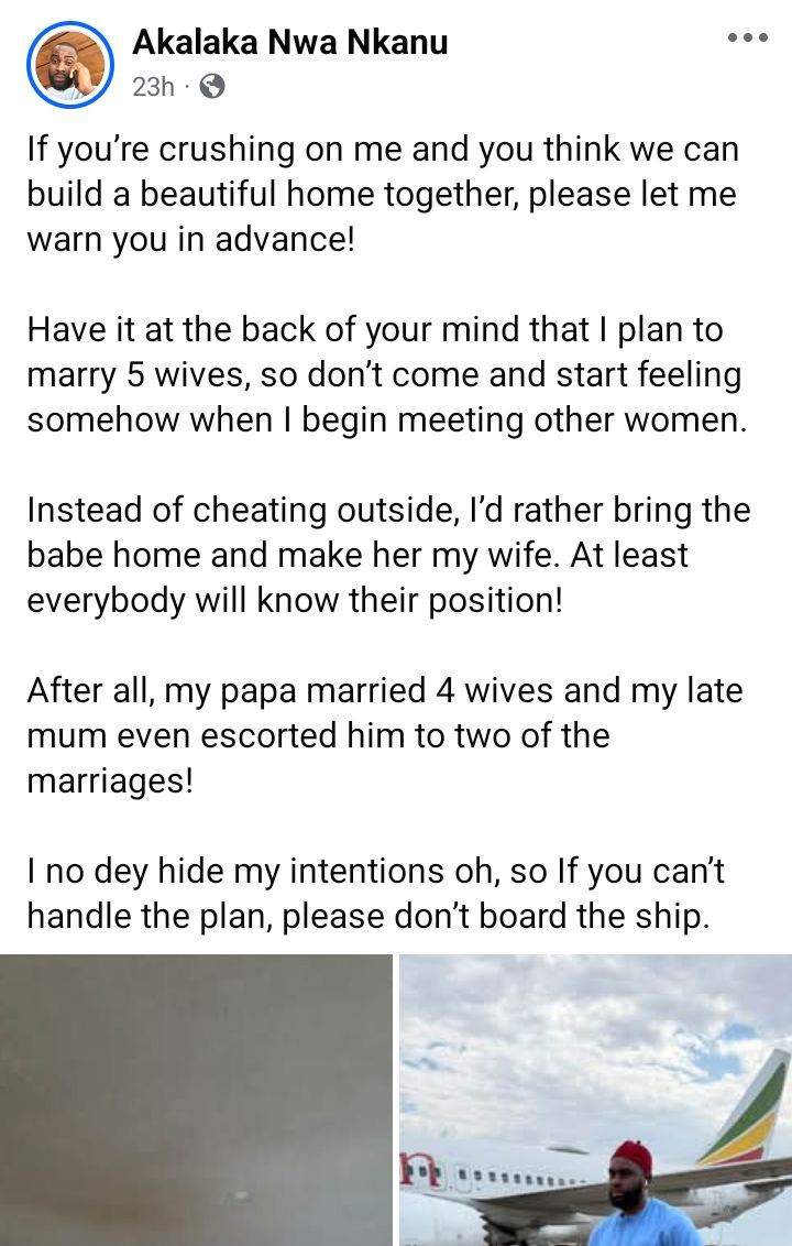 I plan to marry five wives - Nigerian man from polygamous family informs prospective bride