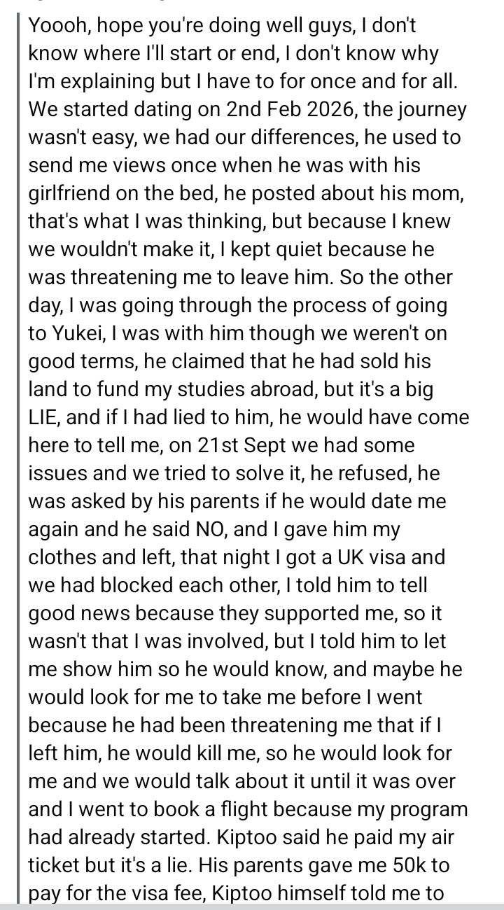 Kenyan woman accused by her man of dumping him after he allegedly sponsored her relocation to UK speaks