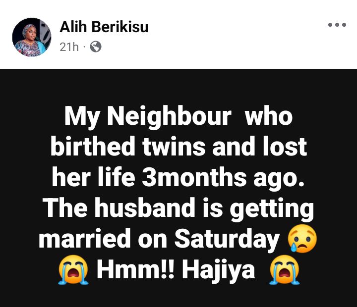 Nigerian woman fumes as her neighbour prepares to remarry three months after his wife passed away