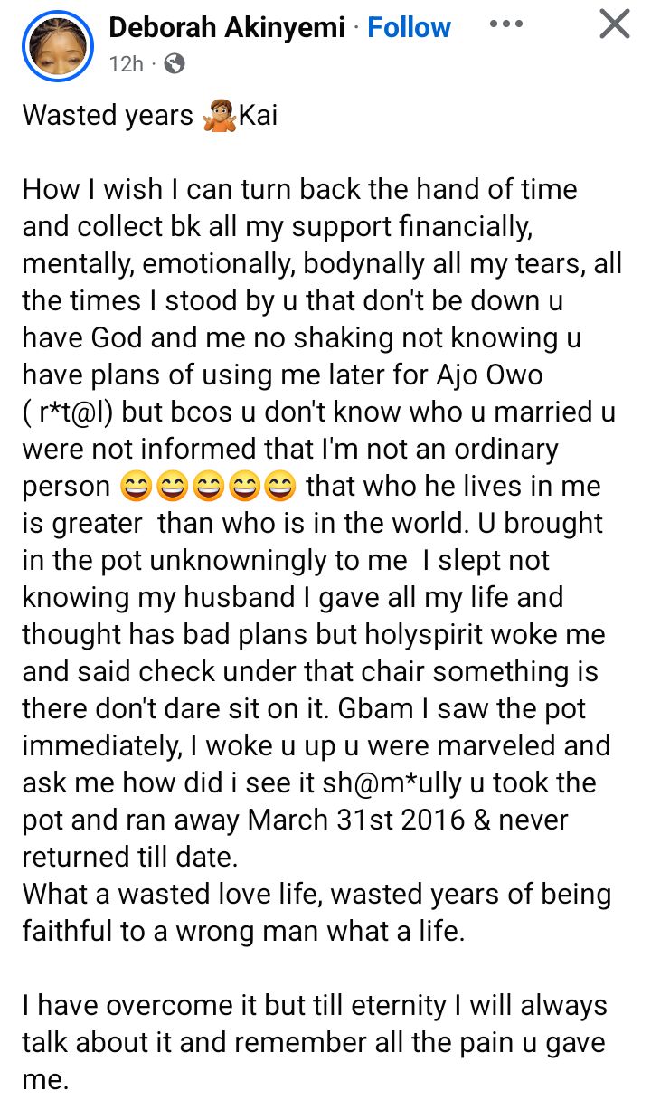 Nigerian woman narrates how her husband ran away after she discovered he allegedly wanted to use her for money ritual