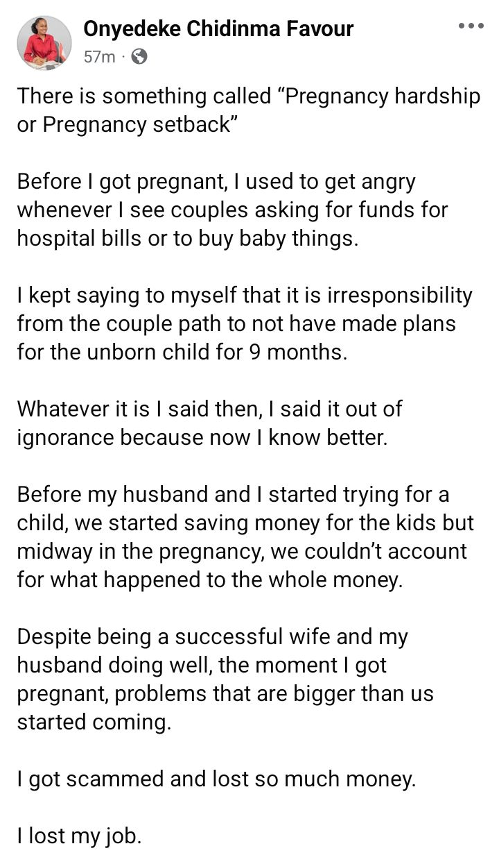 I used to judge couples asking for funds - First-time Nigerian mom opens up about her "pregnancy hardship"